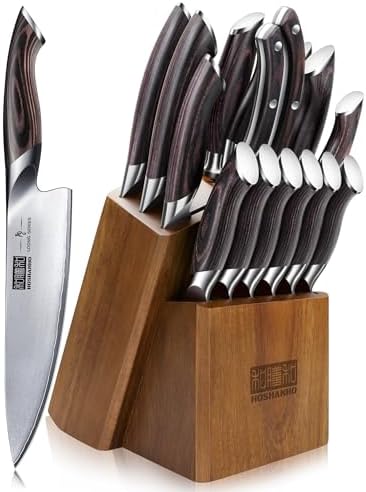 HOSHANHO 16-Piece Knife Set, Japanese High Carbon Stainless Steel Kitchen Knife Set, Ultra Sharp Chef Knife Block Set with Sharpener - PuriLite
