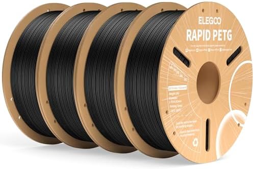ELEGOO Rapid PETG Filament 1.75mm Black 1KG, 3D Printer Filament Max 600 mm/s High Speed Printing, Dimensional Accuracy +/- 0.02 mm Fit Most FDM Printer 1kg Cardboard Spool - PuriLite