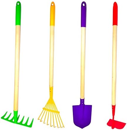 G & F Products 10018 JustForKids Kids Garden Tool Set Toy, Rake, Spade, Hoe and Leaf Rake, Reduced Size, 4-Piece - PuriLite
