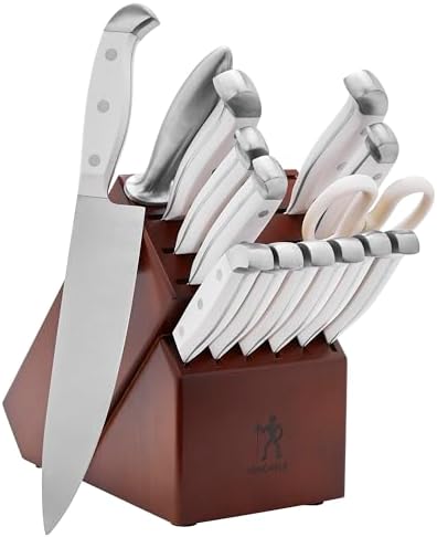 HENCKELS Statement 15Piece White-Handled Knife Block Set with Shears, Sharpening Steel - Dishwasher Safe, Ergonomic Handle - PuriLite