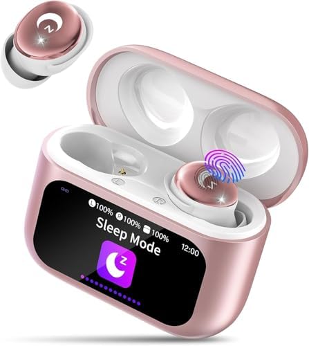 VEKJ Sleep Earbuds, Bluetooth 5.4 Mini Wireless Ear Euds with Multifunctional Touch Screen, 48H Bass Stereo Headphones with Sleep Mode/5 EQ Modes/ENC Noise Cancelling, IPX7 Earphones for iOS Android - PuriLite