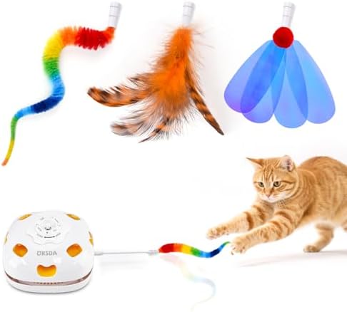 ORSDA Cat Toys Interactive, 4 in 1 Automatic Cat Toy, Hide and Seek, Whack a Mole, Magic Wand, Chasing Feather, with 4 Replacements, USB Rechargeable, for All Breed Sizes - PuriLite