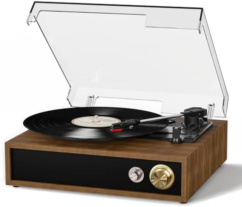 Record Player, FYDEE Vinyl Player with Bluetooth 3-Speed Turntable for Vinyl Records (33/45/78 RPM) with Built-in Bluetooth Receiver & Transmitter, RCA Out/USB in, Dust Cover (Ebony) - PuriLite