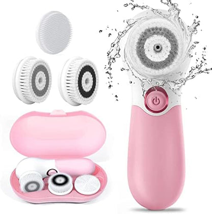 Facial Cleansing Brush Electric Facial Exfoliating Massage Brush with 3 Cleanser Heads and 2 Speeds Adjustable for Deep Cleaning, Removing Blackhead, Face Massaging - PuriLite