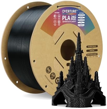 OVERTURE PLA Filament 1.75mm PLA 3D Printer Filament, 1kg Cardboard Spool (2.2lbs), Dimensional Accuracy +/- 0.02mm, Fit Most FDM Printer (Black 1-Pack) - PuriLite