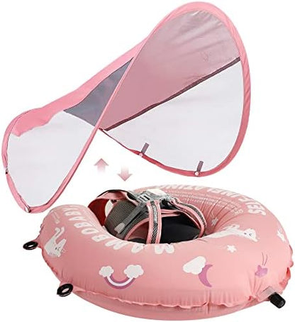 Mambobaby Baby Swim Float with Canopy, Non-Inflatable Solid Baby Float, Upgrade Soft Skin-Friendly Material Infant Swim Float - PuriLite