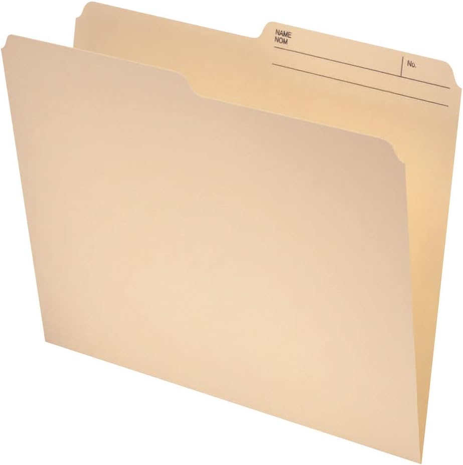 Pendaflex File Folders, 1/2 Cut Tab, Letter Size, Manila, Durable & Tear-Resistant File Organizers, 100/Box for Office, Home & School Filing Systems, Reversible & Eco-Friendly Design - PuriLite