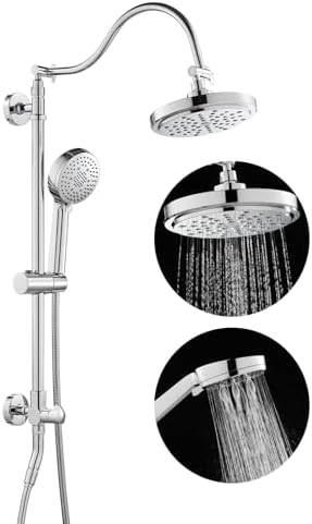 ROVOGO Retrofit Shower System with 7" RainShower, 5-Setting Handheld, 22" Slide Bar with 3-Way Rotary Diverter, Exposed Pipe Shower Column Kit 304 Stainless Steel, Chrome (NOT Include Mixer Valve) - PuriLite