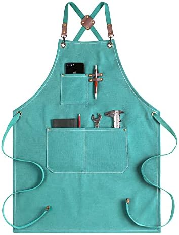 CONTAIL Chef Apron for Men Women,Canvas Aprons with Pockets-Cross Back Kitchen Apron for Cooking Grilling Baking BBQ Barber - PuriLite