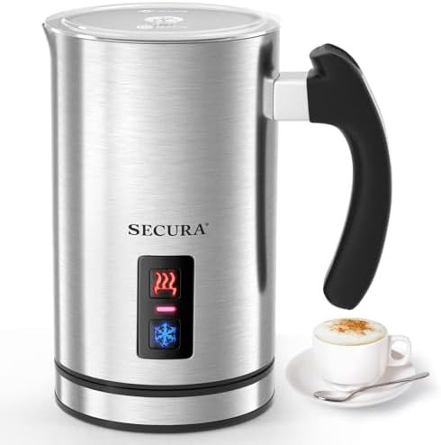 Secura Electric Milk Frother, Automatic Milk Steamer Warm or Cold Foam Maker for Coffee, Cappuccino, Latte, Stainless Steel Milk Warmer with Strix Temperature Controls (Black) - PuriLite