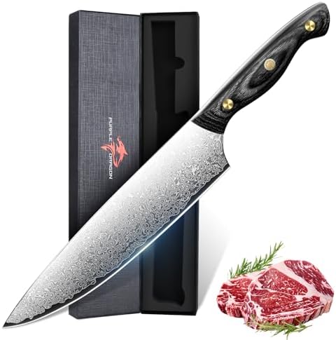 Purple Dragon Damascus Fish Fillet Knife - 7 inch Flexible Boning Knife with VG10 Core, Kitchen Slicing Knife with Full Tang Handle, Birthday Dad Mom Gift - PuriLite