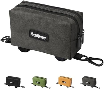 PetBonus Waterproof Dog Poop Bag Holder for leashes, Portable Pet Waste Bag Dispenser, 2 Pouches for Treat Holder and Walking Accessories, Fit All Leashes, Includes 1 Roll of Dog Poop Bags (Green) - PuriLite