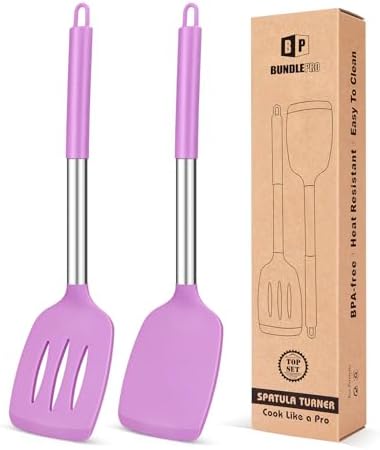 Pack of 2 Silicone Slotted Spatula,Non Stick Solid Kitchen Turner, High Heat Resistant BPA Free Cooking Utensils for Fish, Eggs, Pancakes（Black - PuriLite