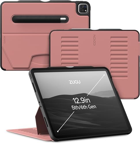 ZUGU iPad Pro 12.9 Case 2022/2021 6th & 5th Generation - Ultra Slim Protective Cover - Wireless Apple Pencil Charging - Convenient 10-Angle Magnetic Stand & Auto Sleep/Wake [ Black ] - PuriLite