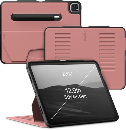 ZUGU iPad Pro 12.9 Case 2022/2021 6th & 5th Generation - Ultra Slim Protective Cover - Wireless Apple Pencil Charging - Convenient 10-Angle Magnetic Stand & Auto Sleep/Wake [ Black ] - PuriLite