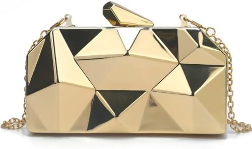 Clutch Purses for Women Lattice Pattern Metal Handbag Chain Geometric Evening Bag for Women - PuriLite