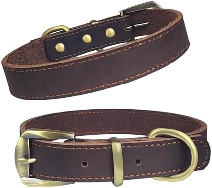 QRDA Leather Dog Collar Brown Dog Training Collar Heavy Duty Premium Leather Dog Collar Dog Collars for Medium/Large Dogs - PuriLite