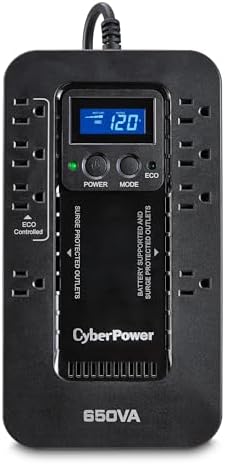 CyberPower EC850LCD Ecologic Battery Backup & Surge Protector UPS System, 850VA/510W, 12 Outlets, ECO Mode, Compact, Uninterruptible Power Supply - PuriLite