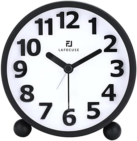 Lafocuse 4 Inch Silent Alarm Clock, Analog Alarm Clocks Non Ticking for Bedrooms Bedside Desk Table with Night Light and Snooze Function - PuriLite