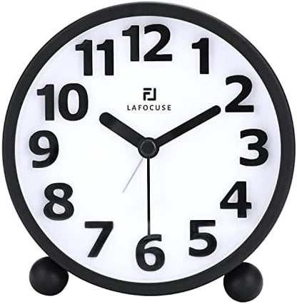 Lafocuse 4 Inch Silent Alarm Clock, Analog Alarm Clocks Non Ticking for Bedrooms Bedside Desk Table with Night Light and Snooze Function - PuriLite