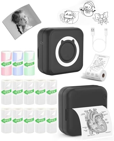 Label Maker - Mini Portable Sticker Printer with 13 Rolls Self-Adhesive Thermal Papers, Labeller Machine for Home Office Study Business Texts Journal, Blue - PuriLite
