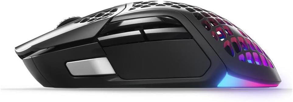 SteelSeries Aerox 5 Wireless RGB Gaming Mouse – Ultra-Lightweight Holey Design, 9 Programmable Buttons, Bluetooth & 2.4GHz, 18K DPI Optical Sensor, Water Resistant - PuriLite