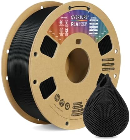 OVERTURE PLA Filament 1.75mm PLA 3D Printer Filament, 1kg Cardboard Spool (2.2lbs), Dimensional Accuracy +/- 0.02mm, Fit Most FDM Printer (Black 1-Pack) - PuriLite
