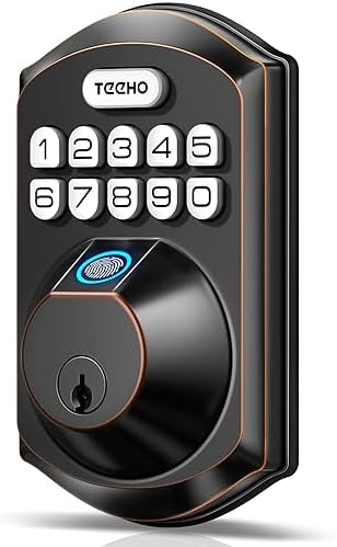 TEEHO TE002 Fingerprint Door Lock, Smart Keyless Entry Electronic Keypad Deadbolt for Front Door - Auto Lock - Easy Installation - Matte Black - PuriLite