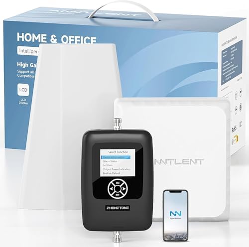 ANNTLENT Cell Phone Signal Booster for House 3G 4G LTE 5G Compatible with All Carriers on Band 25/2/66/4/7/5/12/17, Cell Booster with Omni Antenna and LCD Display, APP Adjust | ISED Approved - PuriLite