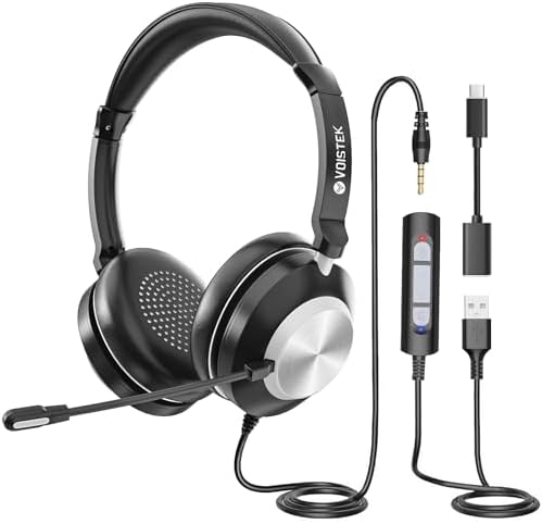Voistek Computer HeadphonesWired USB C/3.5MM/USB Headset; with Noise Cancelling Microphone & Volume Controls Compatible with PC,Laptop,Mac,iPad,Home,Office,Meeting,Skype,Zoom(882F) - PuriLite