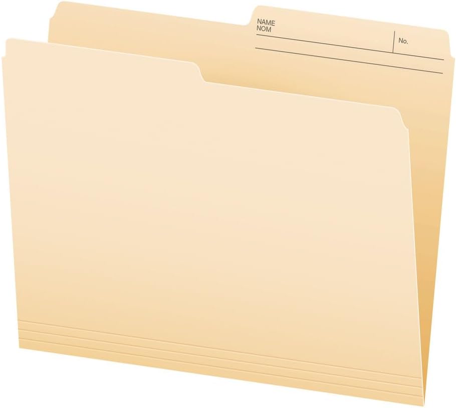 Pendaflex File Folders, 1/2 Cut Tab, Letter Size, Manila, Durable & Tear-Resistant File Organizers, 100/Box for Office, Home & School Filing Systems, Reversible & Eco-Friendly Design - PuriLite
