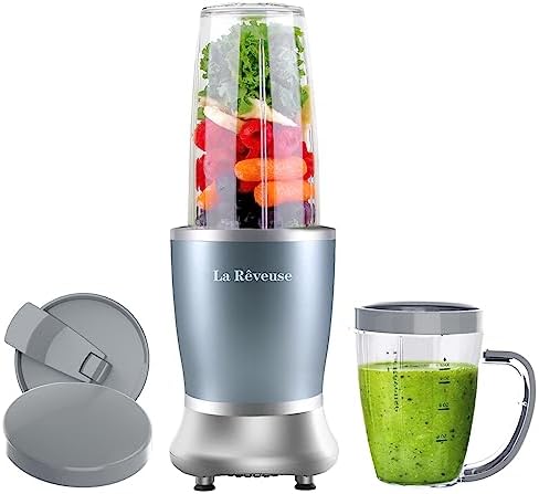 La Reveuse Personal Size Blender 250 Watts Power for Shakes Smoothies Seasonings Sauces with 1 Piece 15 oz Cup,1 Piece 10 oz Mug,BPA Free (Black) - PuriLite