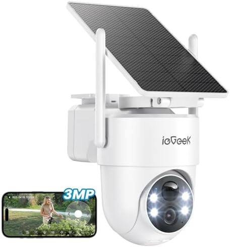 ieGeek 2K Security Cameras Wireless Outdoor, with Adjustable&Removable Solar Panel, 360°PTZ, Color Night Vision, 2.4G WiFi Camera Surveillance Exterieur, Smart Motion Sensor, Light&Siren,Work w/Alexa - PuriLite