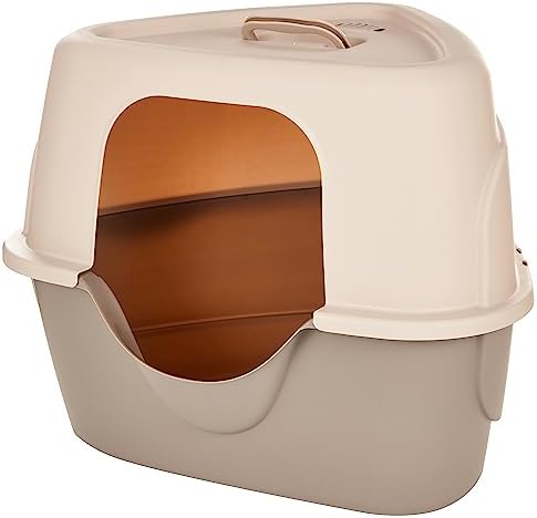 Amazon Basics No-Mess Hooded Corner Easy Clean Cat Litter Box, Triangle, Charcoal, 26 in x 20 in x 23 in - PuriLite