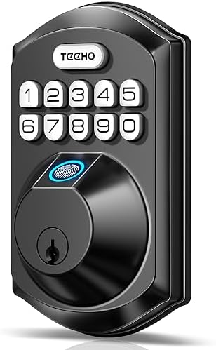 TEEHO TE002 Fingerprint Door Lock, Smart Keyless Entry Electronic Keypad Deadbolt for Front Door - Auto Lock - Easy Installation - Matte Black - PuriLite