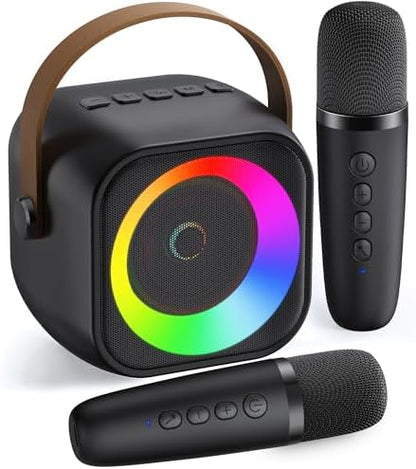 Karaoke Machine, Portable Bluetooth Karaoke Speaker with 2 Wireless Microphones and Party Lights for Kids and Adults, Birthday Gifts for Girls Boys Family Home Party (Beige2) - PuriLite