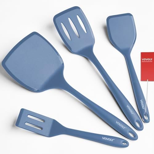 Silicone Spatula Set, 600°F Heat Resistant Silicone Spatula Turner Flipper for Cooking, Non Stick and Non Scratch Kitchen Utensils for Eggs & Pancakes, 4 Pack, Black - PuriLite