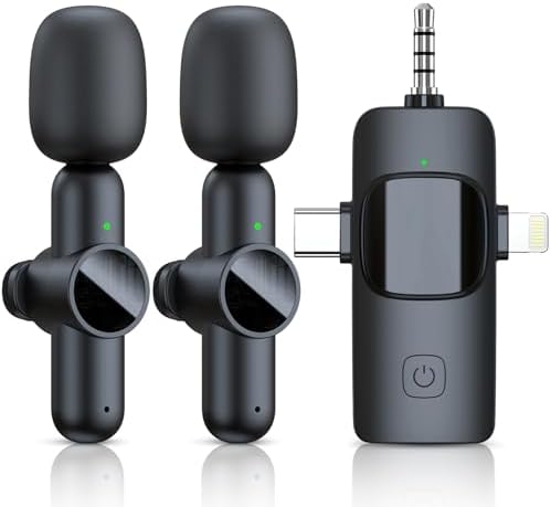 2 Pack Wireless Lavalier Microphone for iPhone iPad, RICCHI Mini Microphone Plug-Play Wireless Mic for Video Recording, Interview, YouTube, Facebook, TikTok, Auto Sync and Noise Reduction - PuriLite