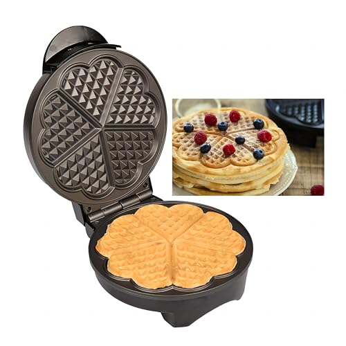 Mini Maker Waffle Maker 5“ Non-Stick Waffler Iron Stuffler Stuffed Wafflera Adjustable Browning Control, Heart, Pink - PuriLite