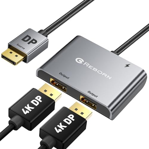 Reborn DisplayPort to Dual HDMI Adapter 4K@60Hz Display Port to 1 in 2 Out Splitter for Dual Monitor Extended Display, DP Source to 2 Adapter with PC, Graphics Card, HP and More - PuriLite