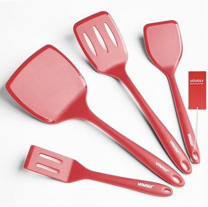 Silicone Spatula Set, 600°F Heat Resistant Silicone Spatula Turner Flipper for Cooking, Non Stick and Non Scratch Kitchen Utensils for Eggs & Pancakes, 4 Pack, Black - PuriLite
