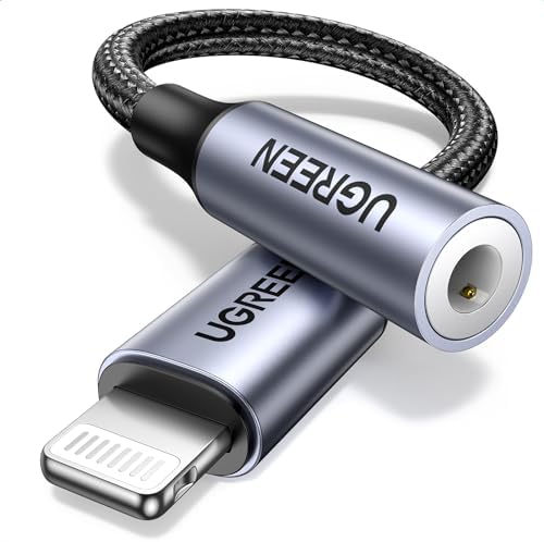 UGREEN Headphone Adapter for iPhone MFi Certified Lightning to 3.5 mm Earphone Jack Male to Female Braided Audio Aux Stereo Cable Connector Dongle for iPhone 14 13 12 SE 11 Pro Max, XS XR Plus, Gray - PuriLite