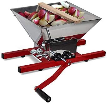 SQUEEZE master Fruit Apple Wine Classic Crusher -7 Litre/1.8Gallon Manual Grinder- Large Stainless Steel-Red - PuriLite