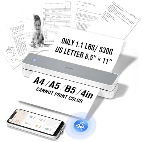 iDPRT Portable-Printer Wireless for Travel, 203DPI Inkless-Small-Thermal-Printer for Home Use, Office, Vehicles, Mobile Bluetooth Printer Supports 8.5" x 11" US Letter&A4&A5, for Smartphone & PC - PuriLite
