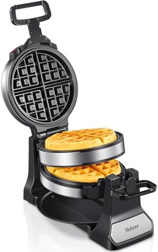 Belgian Waffle Maker with Double Waffle Plate, Yabano Rotating Waffle Iron with Nonstick Plates, Removable Drip Tray and Cool Touch Handles, Gaufrier Belge, Stainless Steel - PuriLite