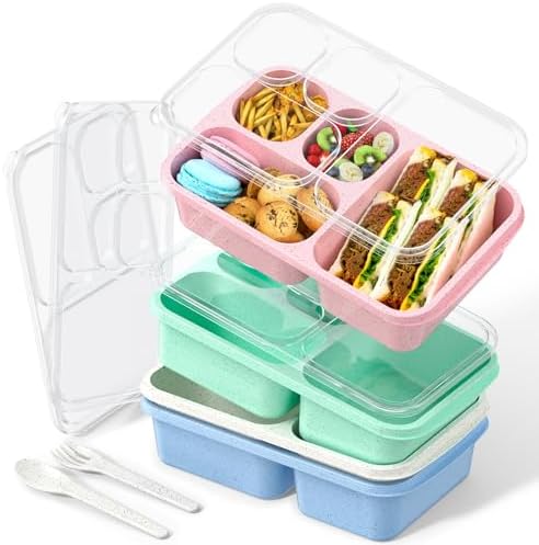 Large Capacity Bento Box for Adults, 4-Piece Set – Stackable Lunch Box with 4 Compartments, Microwave & Dishwasher Safe, Reusable Meal Prep Containers, Snack Containers for Kids & Adults (4 Colors) - PuriLite
