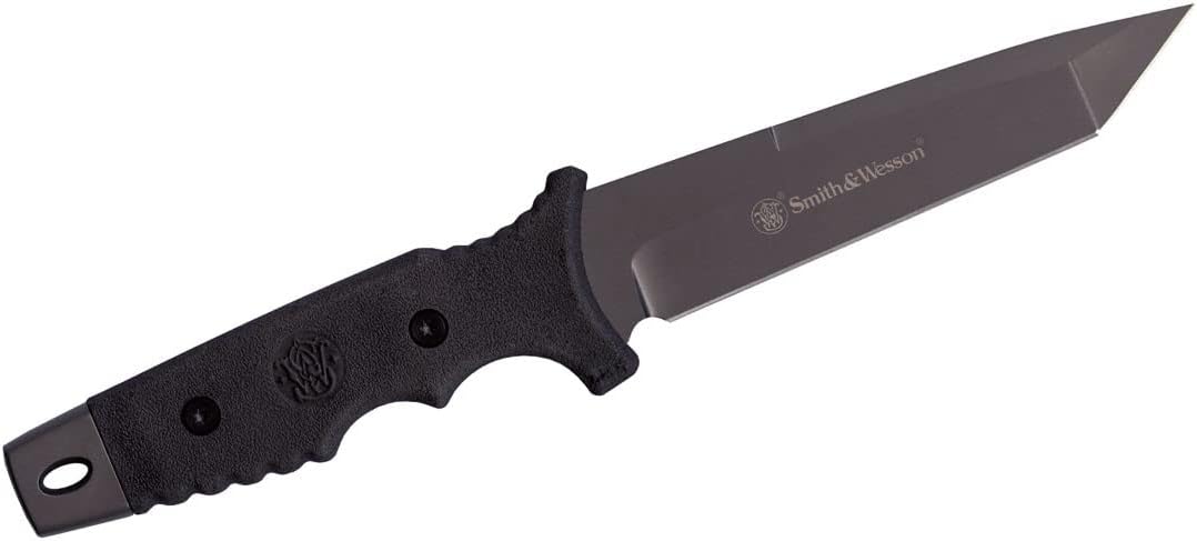 Smith & Wesson 10.6in High Carbon S.S. Fixed Blade Knife with 5.2in Tanto Blade and TPE Handle for Outdoor, Tactical, Survival and EDC - PuriLite