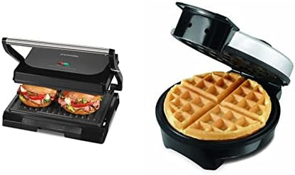 Proctor Silex 4 Serving Panini Press, Sandwich Maker and Compact Indoor Grill, Upright Storage, Easy Clean Nonstick Grids, Black (25440PS) - PuriLite