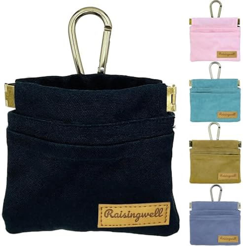Raisingwell Dog Treat Pouch, Black Pocket Sized Pet Training Pouch, Cotton Fabric, Hand Free Dog Walking Bag with Carabiner, Self-Closing Pet Feed Snack Reward, for Pet Puppy Travel or Outdoor Use - PuriLite