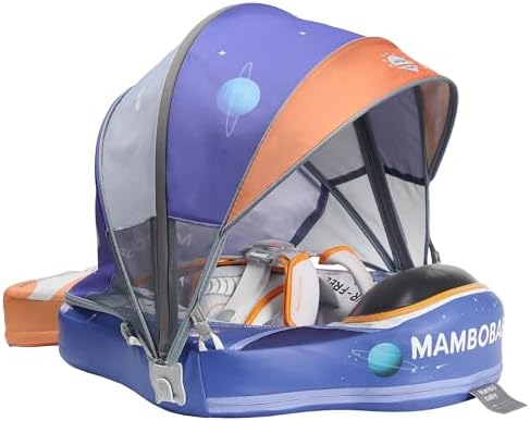 Mambobaby Baby Swim Float with Canopy, Non-Inflatable Solid Baby Float, Upgrade Soft Skin-Friendly Material Infant Swim Float - PuriLite